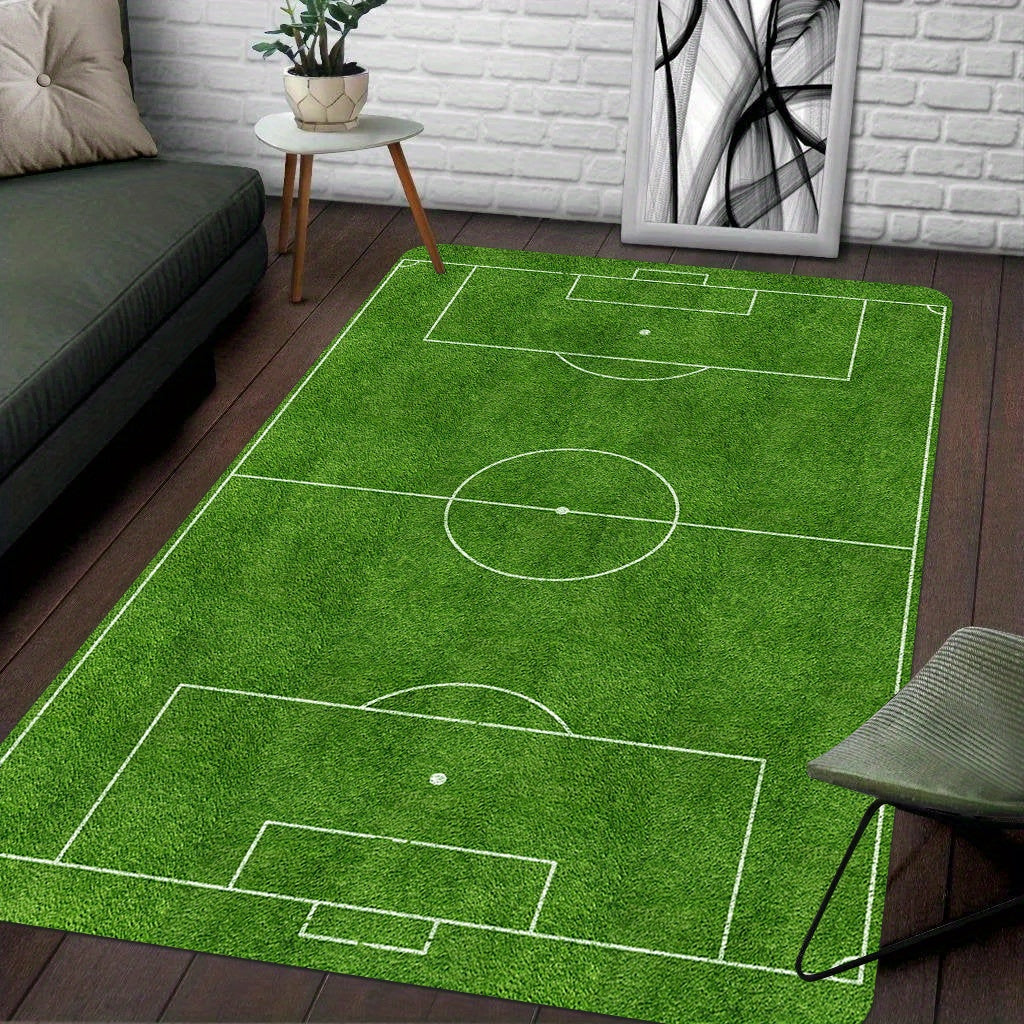 1 Pieza, Alfombra De Área De Campo De Fútbol, Alfombra De Esponja Engrosada, Alfombra De Juego Impresa De Campo Deportivo De Gran Tamaño, Alfombra De Piso Antideslizante Para Sala De Estar Dormitorio, Decoración Del Hogar Del Jugador Del Juego, Alfombra
