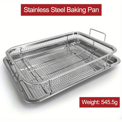 Set de horno freidor de aire de acero inoxidable de 2 piezas, Bandeja crujiente de 32.51cm x 24.38cm libre de BPA con bandeja para hornear, Accesorios de horno compatibles con parrilla y utensilios para hornear, Gadgets de cocina no tóxicos para cocinar