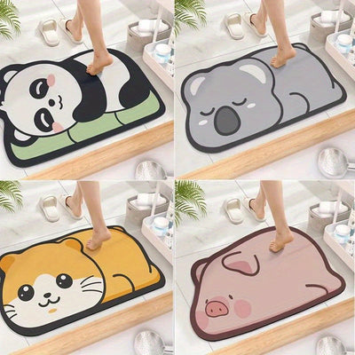 Encanto Juguetón] Alfombra de Baño Super Absorbente de Diatomeas Adorable, Alfombra de Inodoro Antideslizante de Dibujos Animados, Alfombra de Suelo de Secado Rápido, Alfombra de Suelo de Baño|Alfombra Decorativa de Inodoro|Alfombra Temática de Animales,