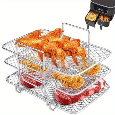 3/5pcs Bandeja de Deshidratación de Malla de Tres Capas para Freidora de Aire Accesorios para Freidora de Aire Bandeja de Secado Apilable con Cuenco de Ángulo Elevado y Soporte para Platos Cepillo de Aceite Bandeja de Drenaje Bandeja para Barbacoa