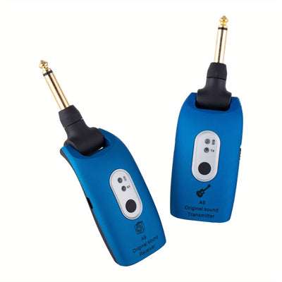 Sistema Inalámbrico para Guitarra A9 con Receptor de 2.4GHz, Carga USB-C, Conectividad Inalámbrica - Transmisor y Receptor Azules para Guitarra Eléctrica, Accesorio para Instrumento Musical con Batería de 300mAh, Transmisor Inalámbrico para Guitarra
