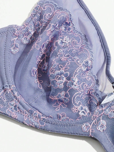 NEW Ropa interior transpirable de malla para mujer, sosten comodo bordado con flores para el verano