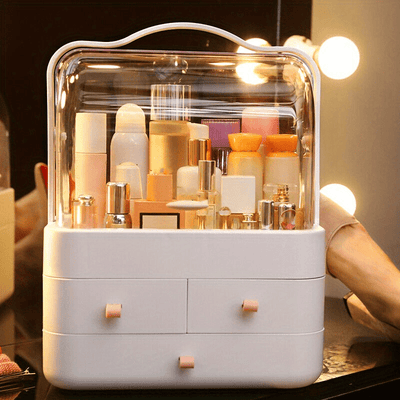 1pc Organizador de cosméticos de gran capacidad, caja de almacenamiento de maquillaje de plástico con cajones de doble apertura, vitrina para mostrador de baño, tocador, dormitorio