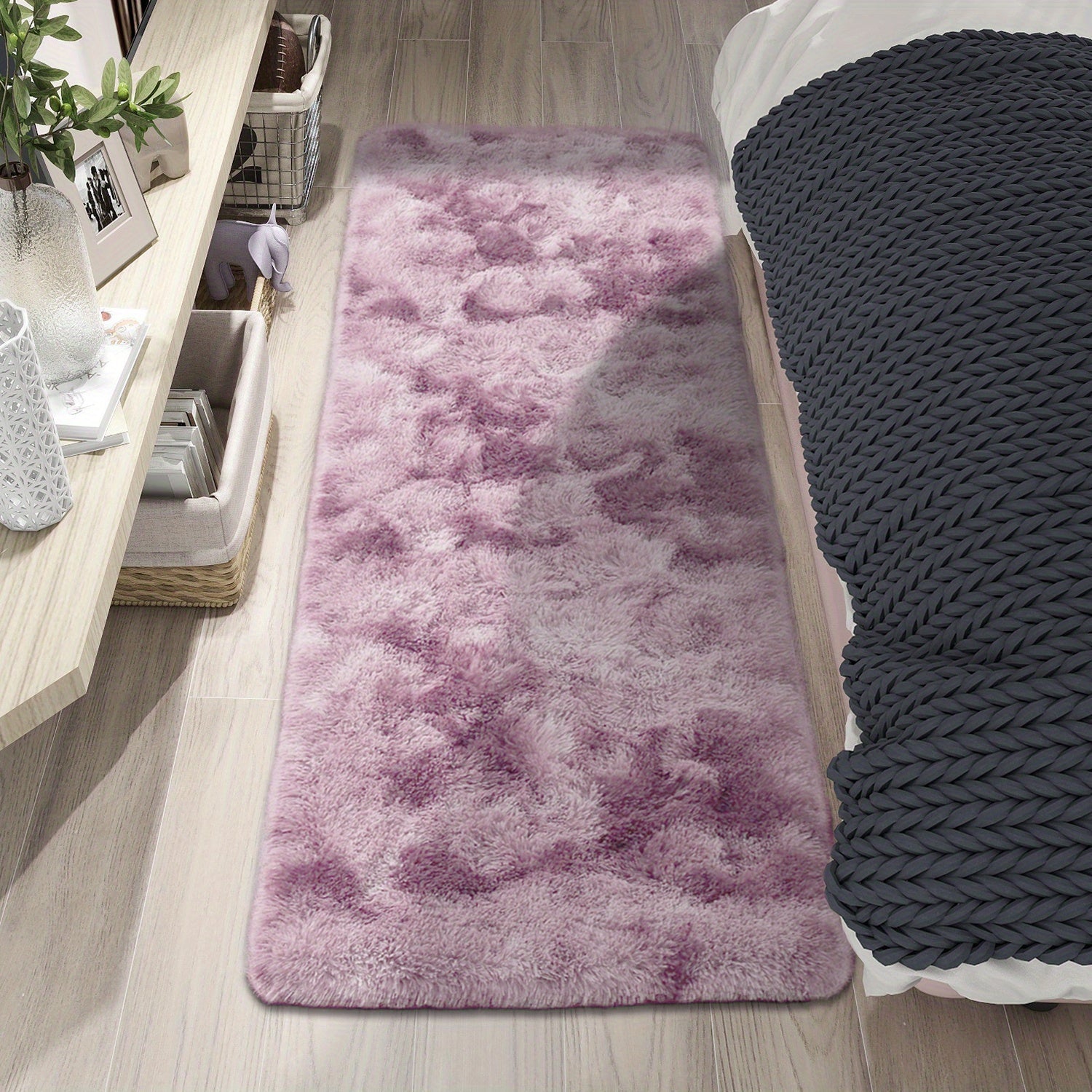 1pc Alfombra de rectángulo suave y esponjosa de felpa larga, estilo nórdico de lujo ligero con color degradado de tie-dye, alfombra de piso con fondo antideslizante, alfombra de pelo suave y cómoda que no se deshace, alfombra decorativa de estilo para la