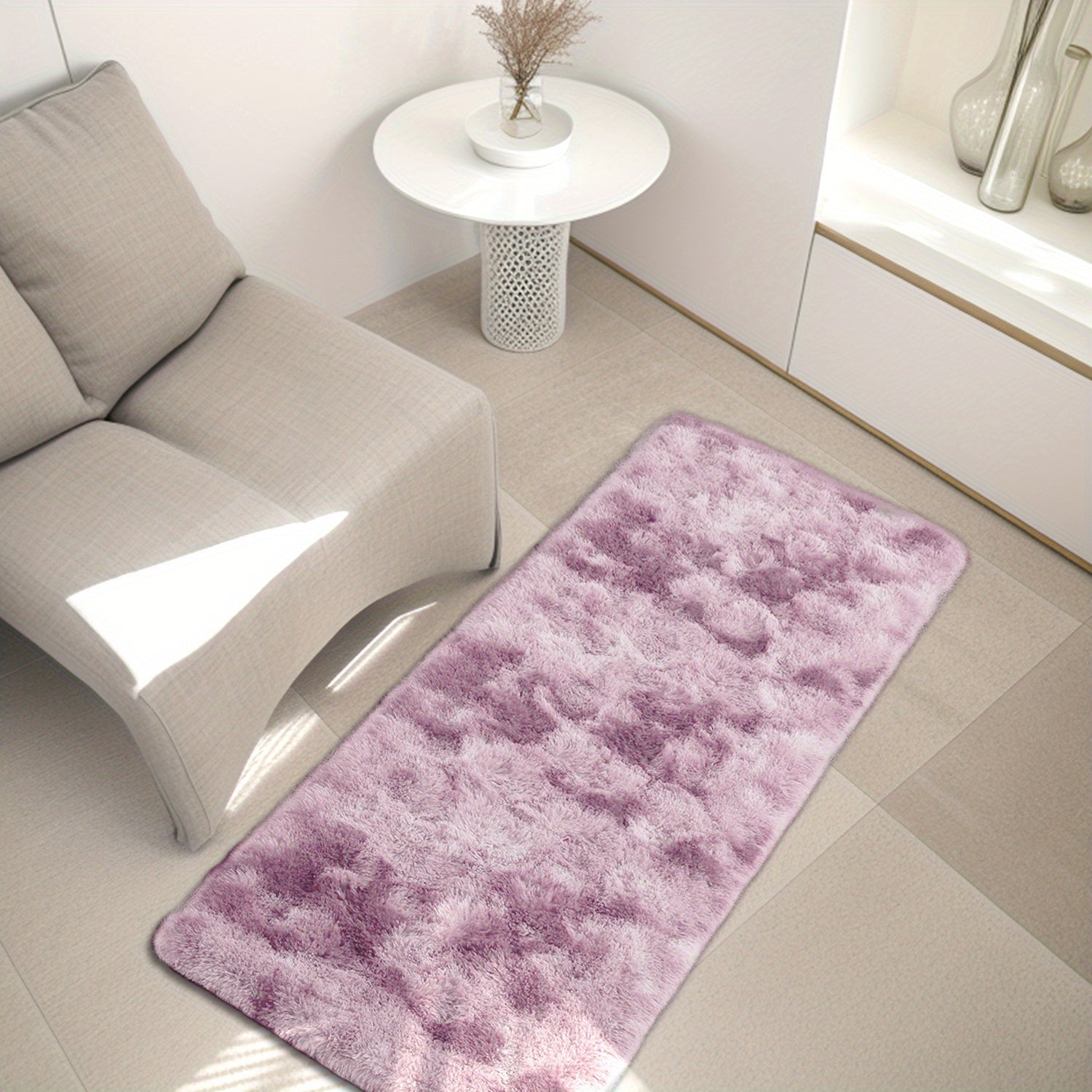 1pc Alfombra de rectángulo suave y esponjosa de felpa larga, estilo nórdico de lujo ligero con color degradado de tie-dye, alfombra de piso con fondo antideslizante, alfombra de pelo suave y cómoda que no se deshace, alfombra decorativa de estilo para la