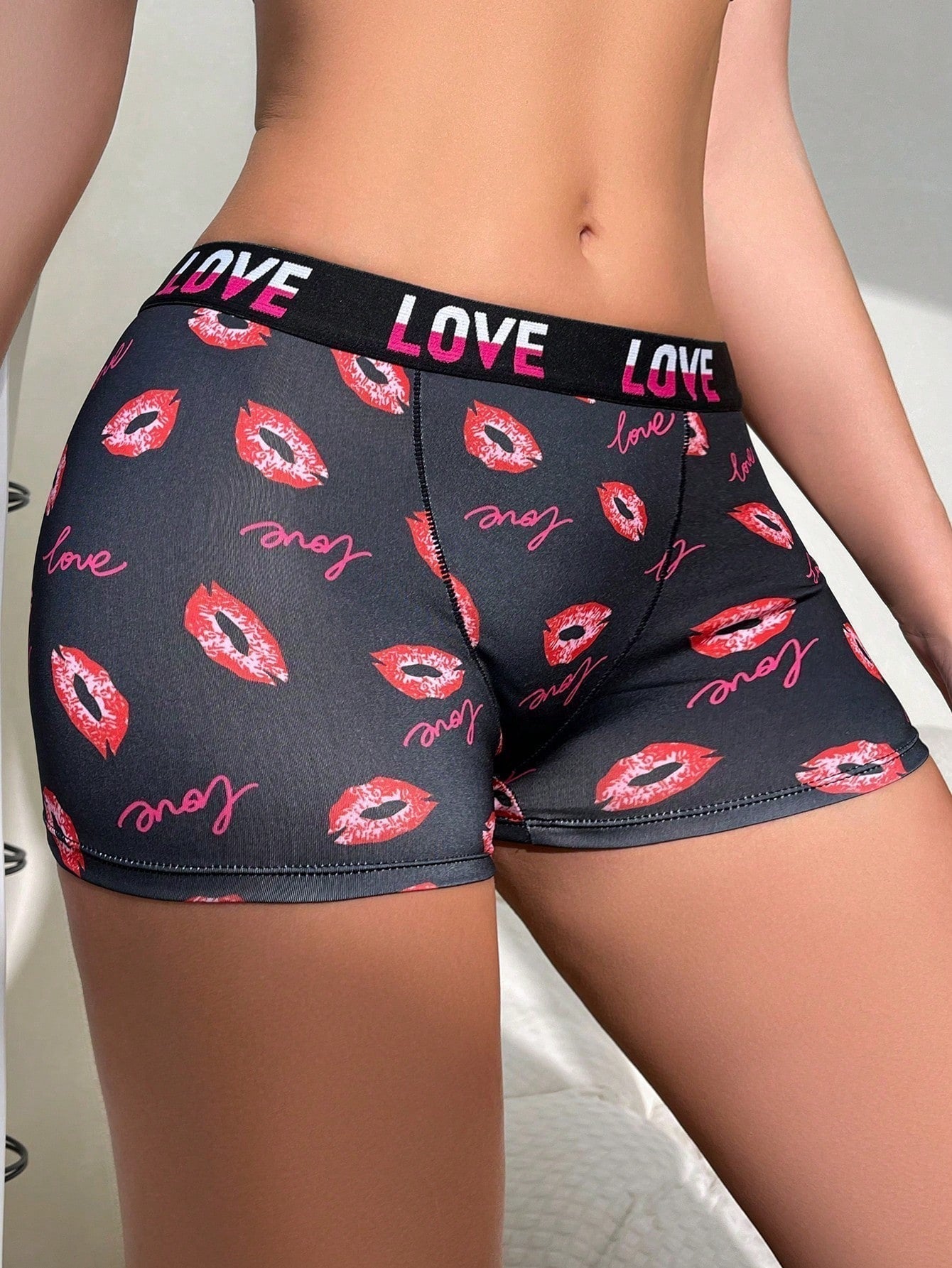 Boxer Briefs impresos con labios y letras divertidas unicos para mujeres