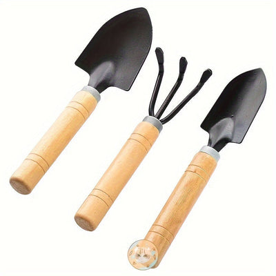 1 Juego De 3 Piezas, Herramientas Manuales De Jardinería De Primera Calidad, Construcción Duradera De Metal Y Madera, Mangos De Madera Ergonómicos, Incluye Paleta, Rastrillo Cultivador Y Pala Para Trasplantar, Ideal Para Plantar Y Colocar En Macetas Vege