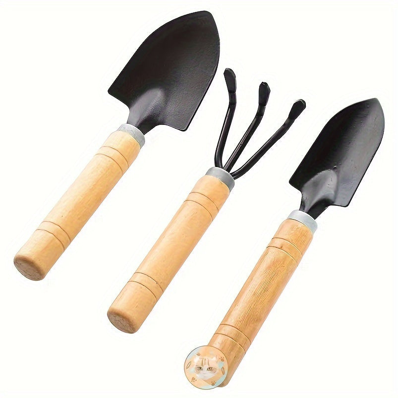 1 Juego De 3 Piezas, Herramientas Manuales De Jardinería De Primera Calidad, Construcción Duradera De Metal Y Madera, Mangos De Madera Ergonómicos, Incluye Paleta, Rastrillo Cultivador Y Pala Para Trasplantar, Ideal Para Plantar Y Colocar En Macetas Vege