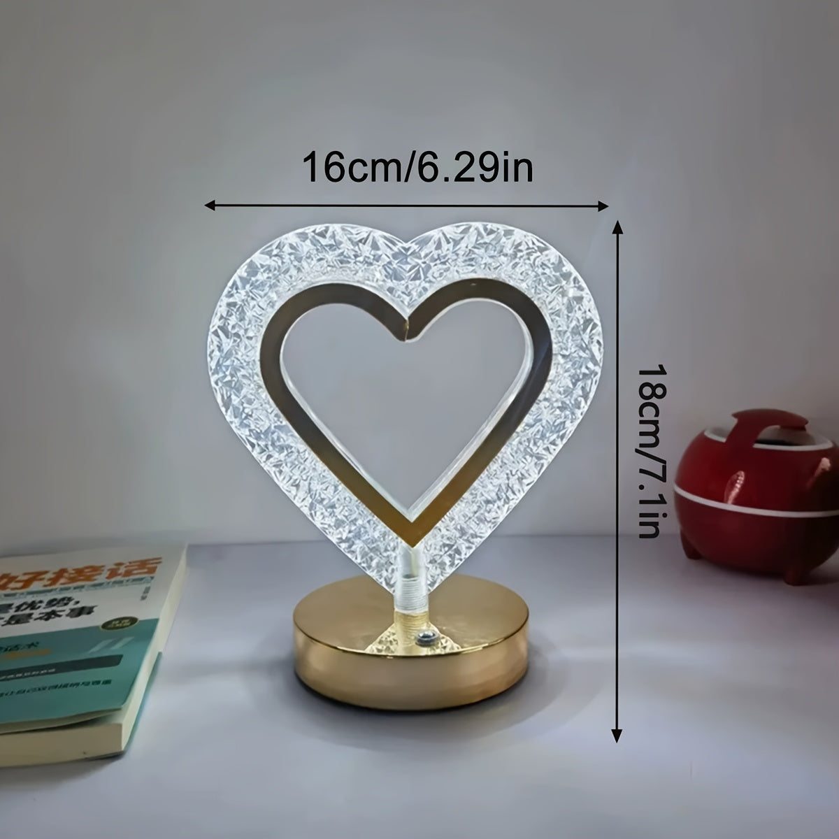 1 pieza de lámpara de mesa moderna con forma de corazón, con sensor de tacto, 3 colores ajustables y regulables, recargable por USB, luz nocturna con batería para dormitorio, estudio, sala de estar, decoración de escritorio, luz nocturna para dormitorio.