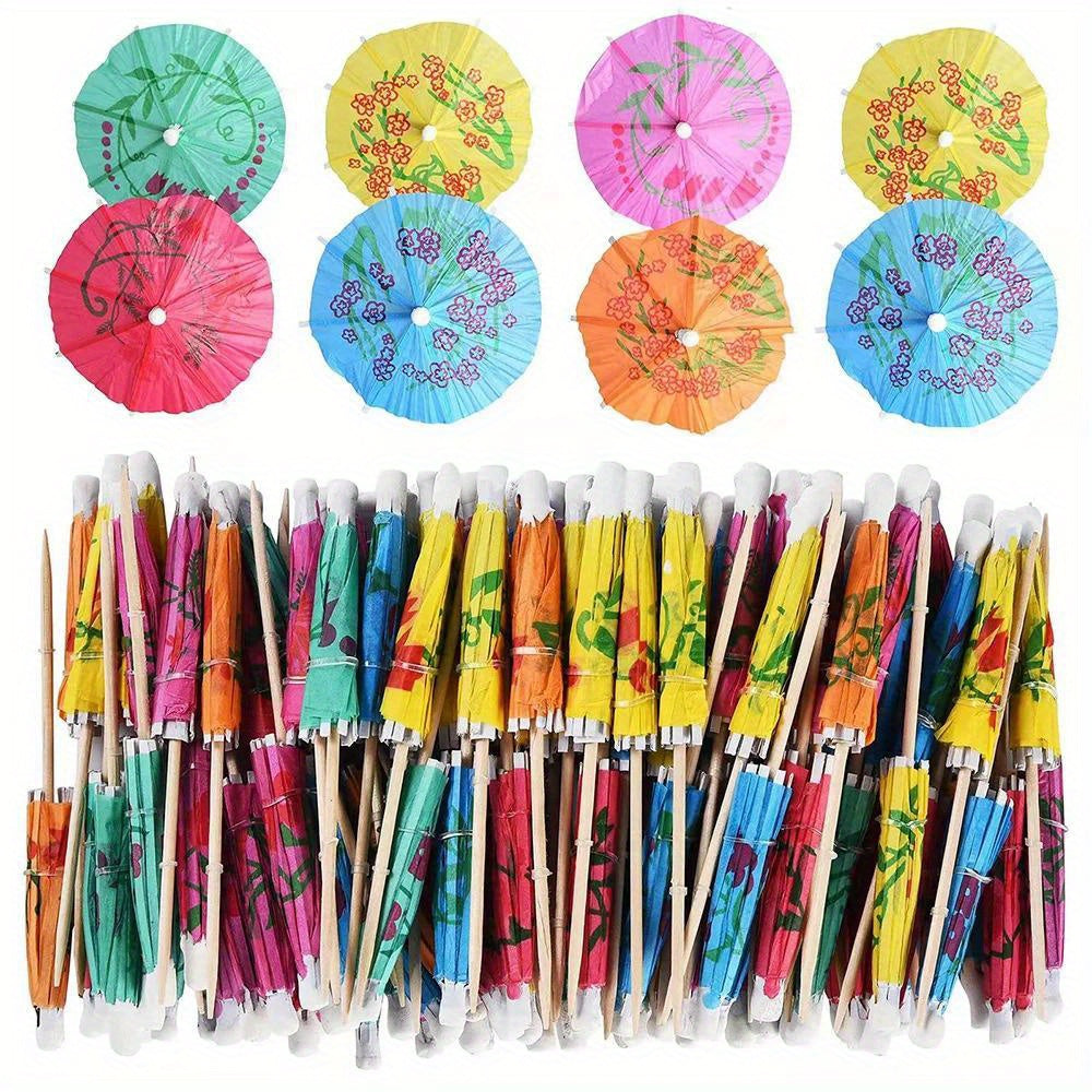100/200 unidades Accesorios de bebidas de cóctel de bambú, piña de playa Tucán hoja de palma hecha a mano, con sombrilla de bambú para pinchos de cóctel, para aperitivos, fiestas hawaianas, bodas y cumpleaños