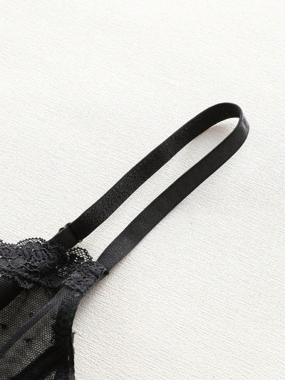 Set de ropa interior de mujeres con encaje y malla, confortable y de color puro
