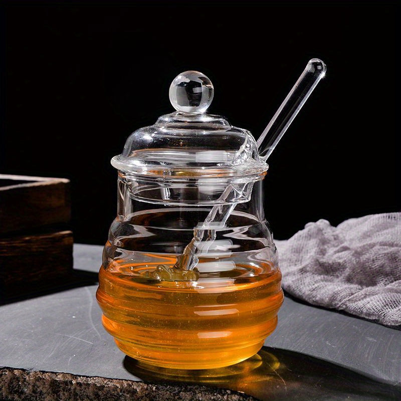 Un Tarro de Miel con Varilla para Mezclar, Embalaje Perlado, No Fácil de Romper, Multifuncional en Un Solo Recipiente, Tarro para Hojas de Té, Tarro Retro para Azúcar en Cubitos, Tarro para Almacenamiento de Cereales Domésticos, Tarro para Té de Flores,
