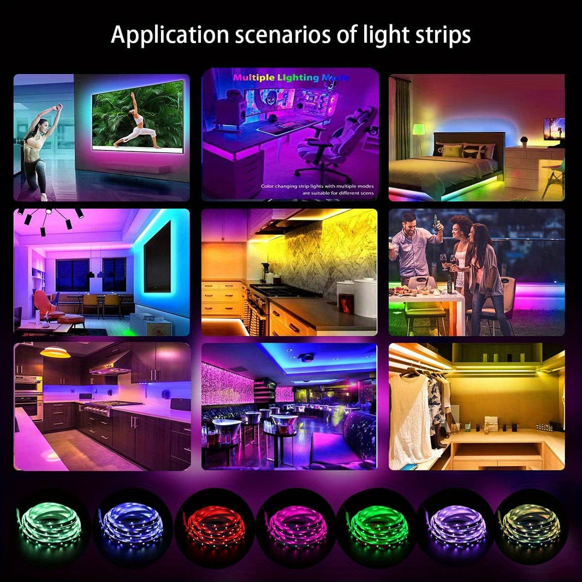Tiras de luces LED, luces LED para dormitorio, control remoto de 44 teclas, tiras de luces LED recortables y regulables, luces RGB que cambian de color para habitación, juegos, Navidad, decoración de fiestas