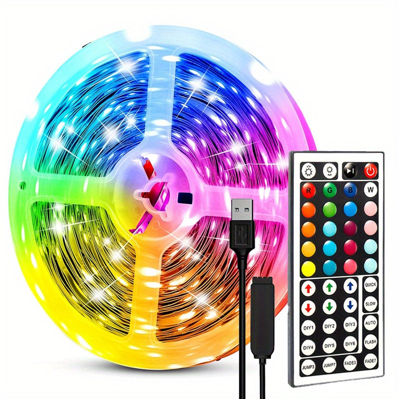 Tiras de luces LED, luces LED para dormitorio, control remoto de 44 teclas, tiras de luces LED recortables y regulables, luces RGB que cambian de color para habitación, juegos, Navidad, decoración de fiestas