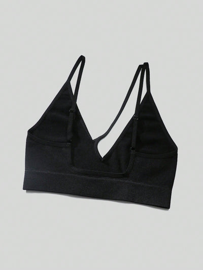 Sujetador sin costuras sexy para mujer, sin relleno, negro, correas delgadas, chaleco deportivo/fitness/yoga, soporte de espalda