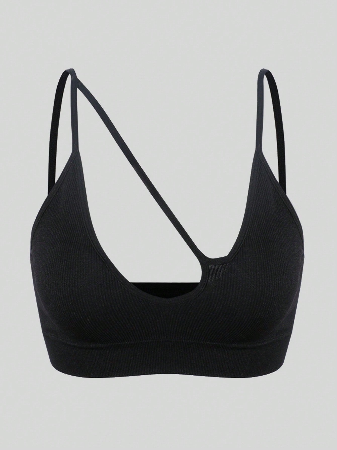 Sujetador sin costuras sexy para mujer, sin relleno, negro, correas delgadas, chaleco deportivo/fitness/yoga, soporte de espalda