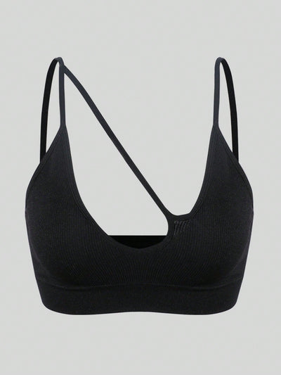 Sujetador sin costuras sexy para mujer, sin relleno, negro, correas delgadas, chaleco deportivo/fitness/yoga, soporte de espalda