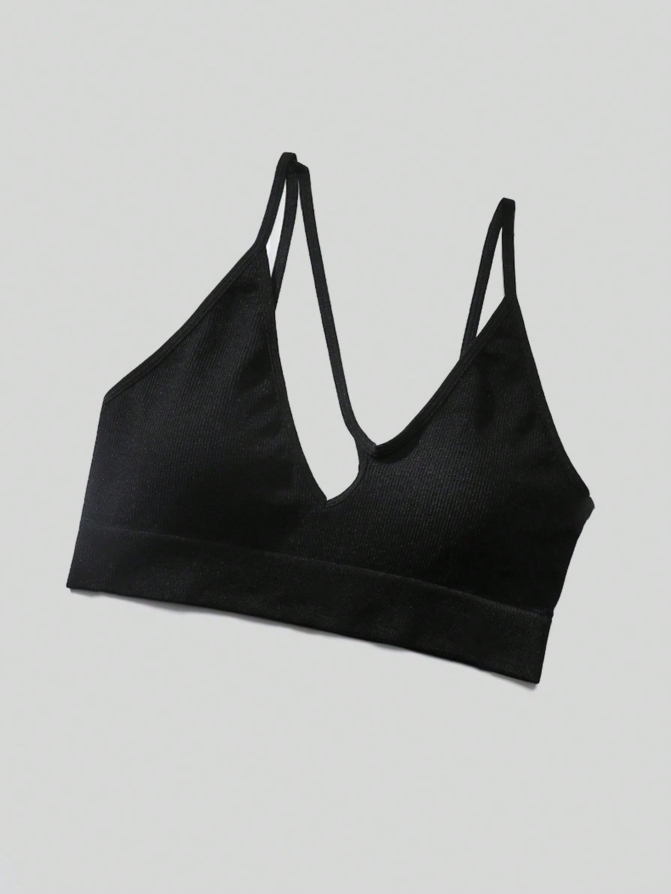 Sujetador sin costuras sexy para mujer, sin relleno, negro, correas delgadas, chaleco deportivo/fitness/yoga, soporte de espalda