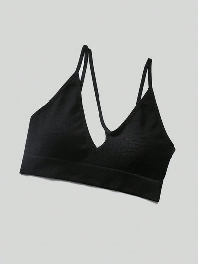 Sujetador sin costuras sexy para mujer, sin relleno, negro, correas delgadas, chaleco deportivo/fitness/yoga, soporte de espalda