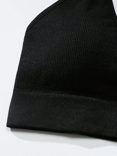 Sujetador sin costuras sexy para mujer, sin relleno, negro, correas delgadas, chaleco deportivo/fitness/yoga, soporte de espalda