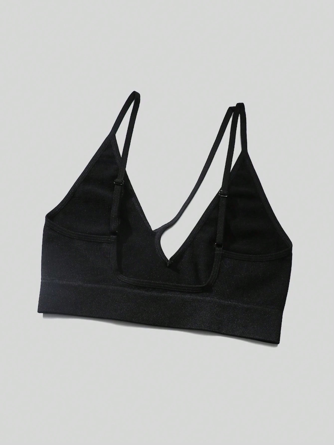 Sujetador sin costuras sexy para mujer, sin relleno, negro, correas delgadas, chaleco deportivo/fitness/yoga, soporte de espalda