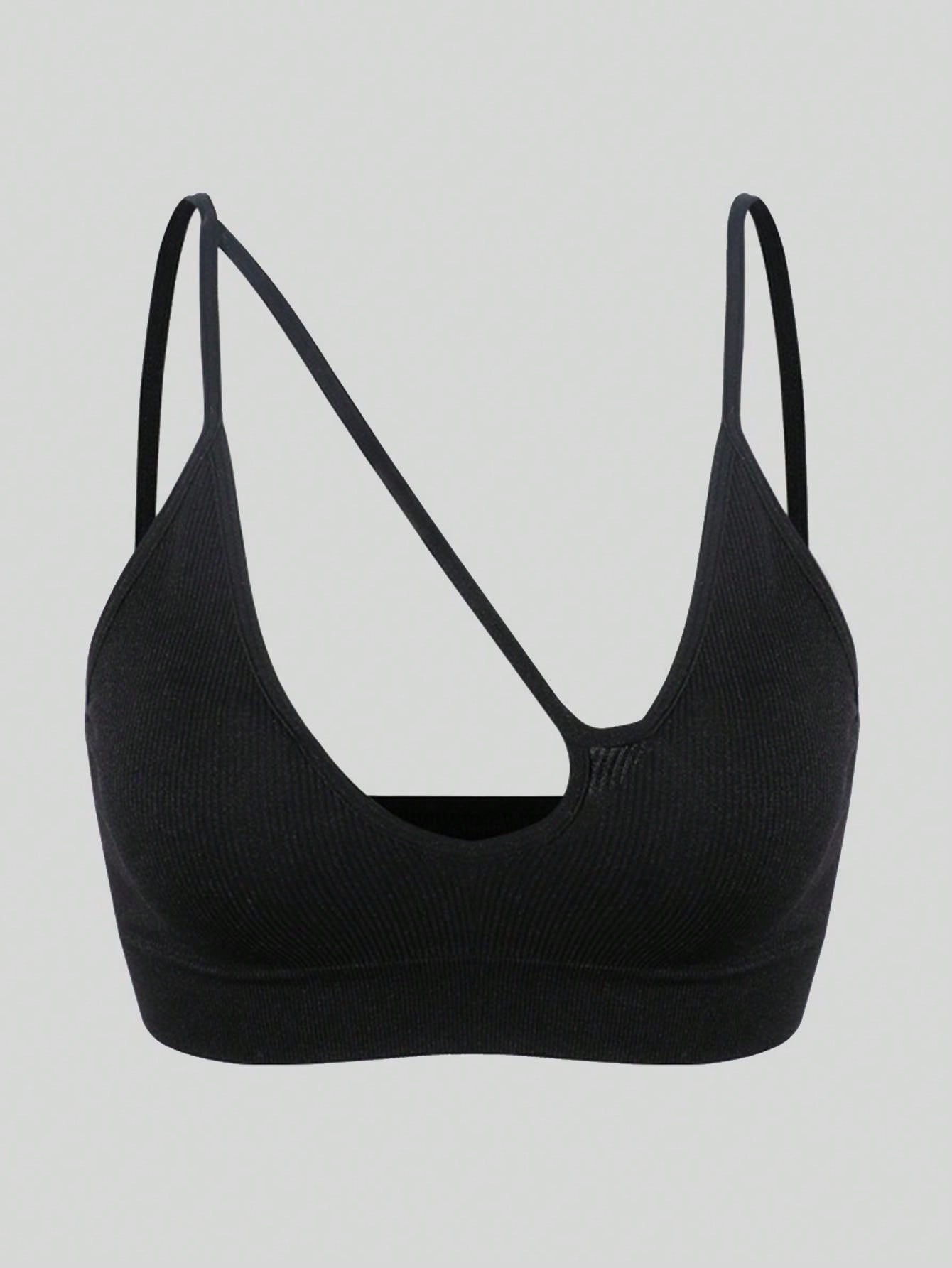 Sujetador sin costuras sexy para mujer, sin relleno, negro, correas delgadas, chaleco deportivo/fitness/yoga, soporte de espalda