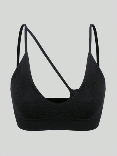 Sujetador sin costuras sexy para mujer, sin relleno, negro, correas delgadas, chaleco deportivo/fitness/yoga, soporte de espalda