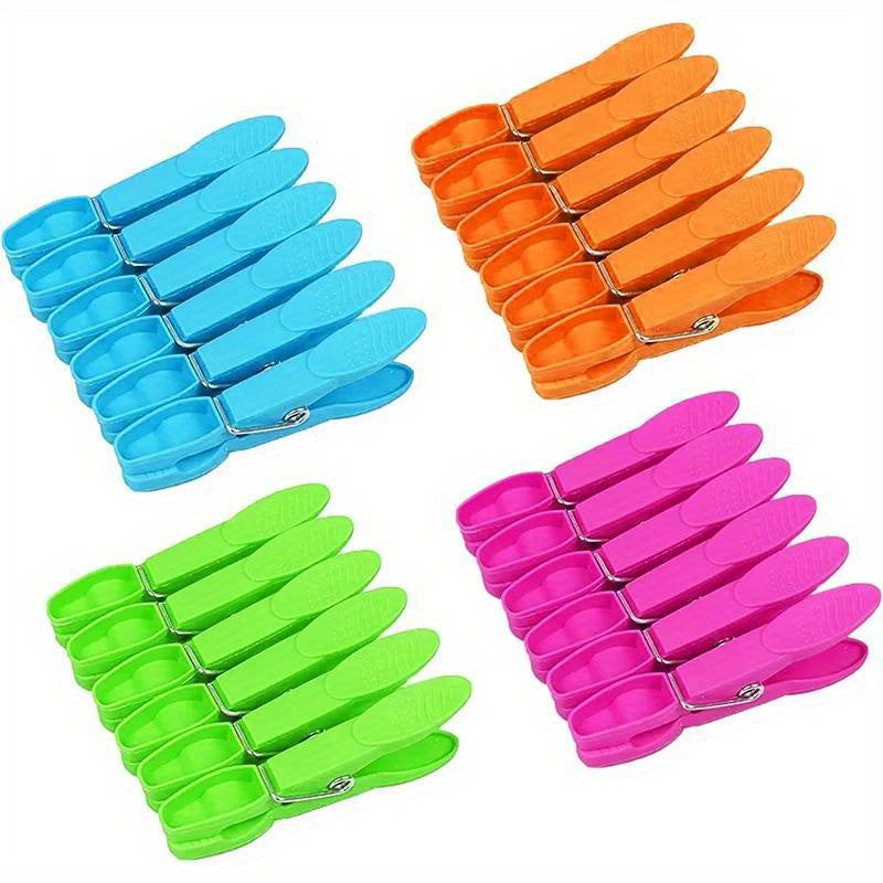 24/48pcs Pinzas de Plástico Coloridas - Clips para Ropa a Prueba de Viento con Agarre Antideslizante, Clips Resistentes de PP para Exteriores, Toallas de Playa, Duraderas en 4 Colores (Azul, Verde, Rojo, Naranja), Accesorio de Playa, Diseño Robusto, Clip