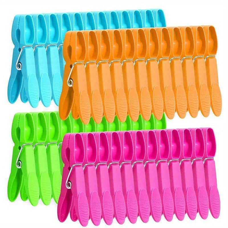 24/48pcs Pinzas de Plástico Coloridas - Clips para Ropa a Prueba de Viento con Agarre Antideslizante, Clips Resistentes de PP para Exteriores, Toallas de Playa, Duraderas en 4 Colores (Azul, Verde, Rojo, Naranja), Accesorio de Playa, Diseño Robusto, Clip