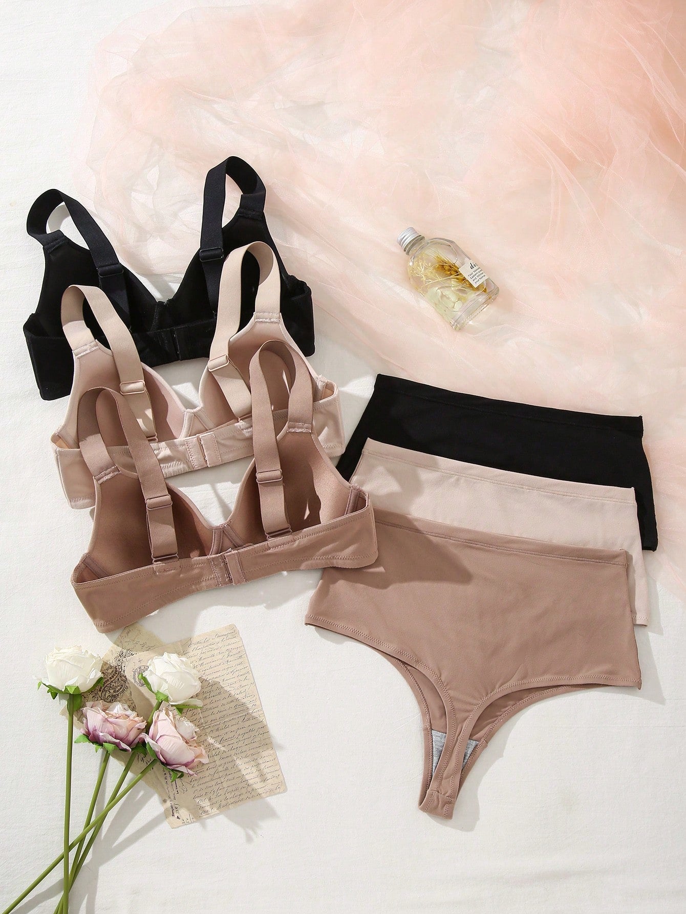 Conjunto basico de 3 sujetadores push-up sin costuras con correas anchas comodas y suaves para uso casual