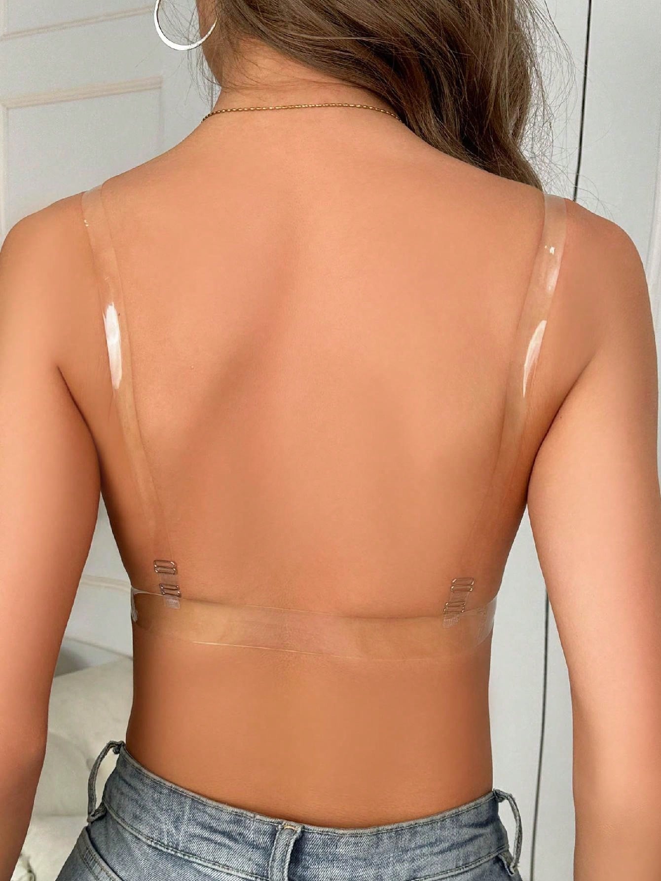 1 pieza Mujeres Sin visible Sujetador de levantamiento de refuerzo con sujetador transparente de encaje sexy color beige para vestido de fiesta