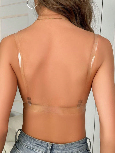 1 pieza Mujeres Sin visible Sujetador de levantamiento de refuerzo con sujetador transparente de encaje sexy color beige para vestido de fiesta