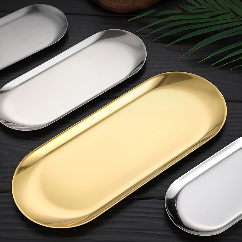 Bandeja de tocador de latón, 1 pieza - Organizador ovalado para joyería y cosméticos sin electricidad, almacenamiento de perfumes y maquillaje, elegante soporte para esponjas y jabones, accesorio para baño y decoración del hogar