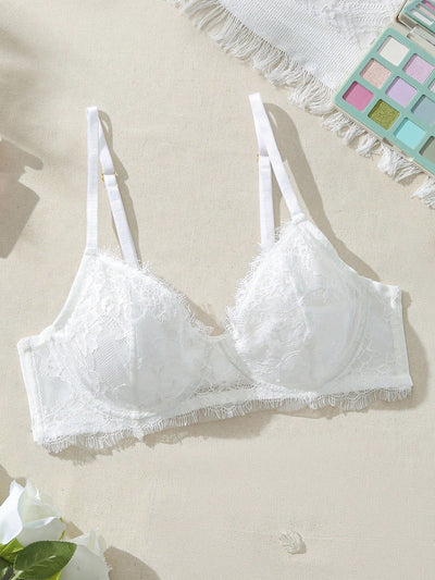 Sujetador romantico con aros de encaje dulce blanco para mujer