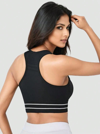 Sujetador deportivo negro de mujer, sin alambre, ropa interior atletica transpirable y comoda, delgada