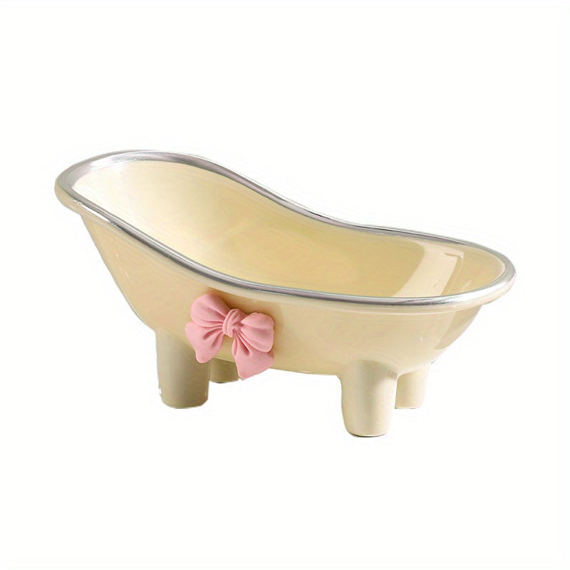 Portajabones ovalado encantador con moño rosa - Soporte para jabón de resina para baño, accesorio de baño creativo y lindo, portajabones con acabado brillante