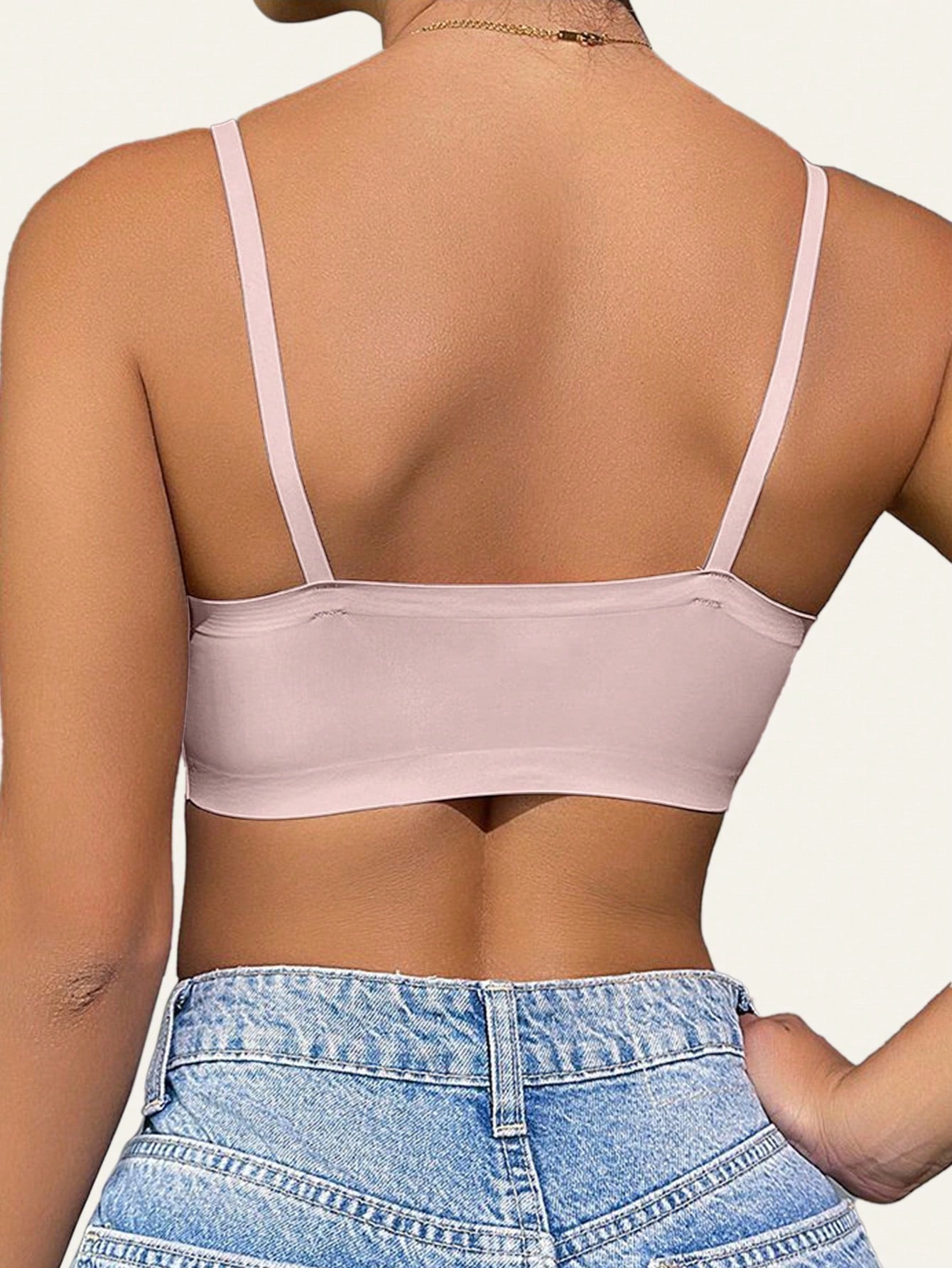 1 pieza Sujetador unicolor sexy para mujer sin acolchado ni soporte, con copa de pecho desmontable, comodo y transpirable, sujetador deportivo sin costuras ni marcas