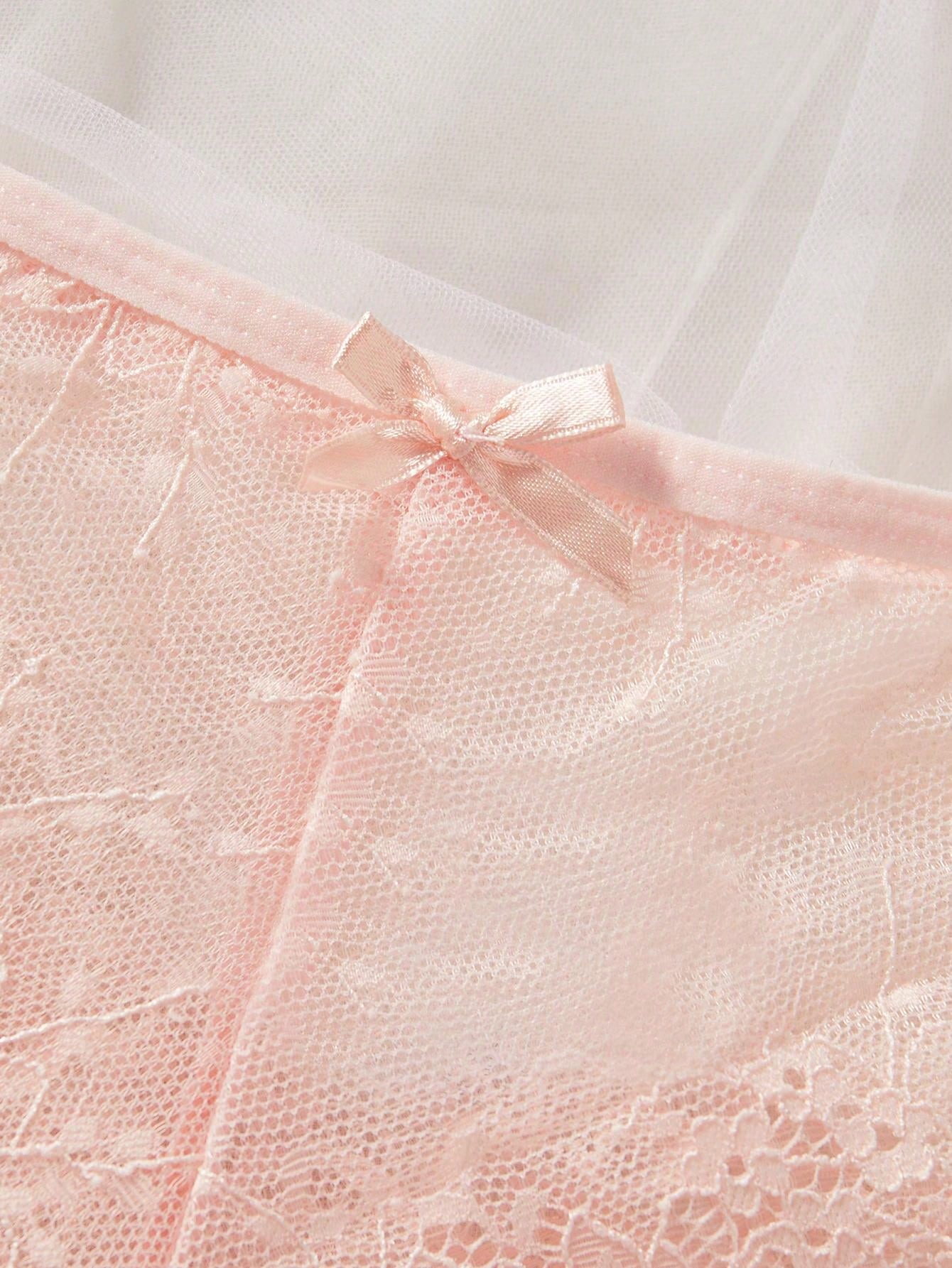 Set de sujetador de encaje con cable y panties con detalles de lazo, 1 pieza/set