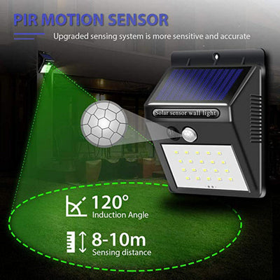 Lámpara solar de pared con 30 LED, sensor de movimiento para exteriores con detección automática infrarroja, ideal para jardín, patio, cerca y garaje