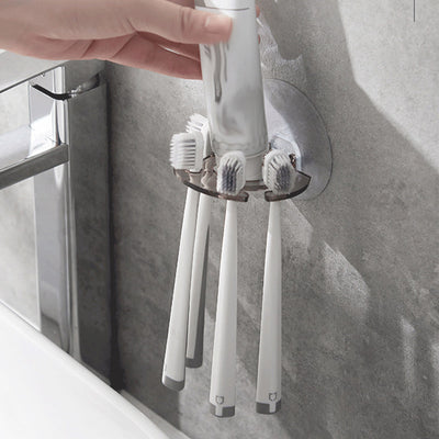 Juego de portacepillos y pasta dental para pared, plástico, sin necesidad de taladrar, sin electricidad, organizador para baño