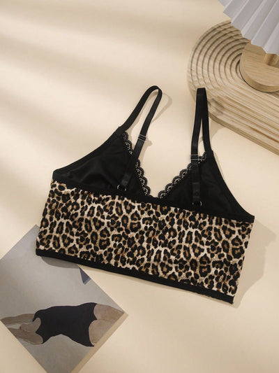 Top de tirantes con estampado de leopardo ribete con encaje