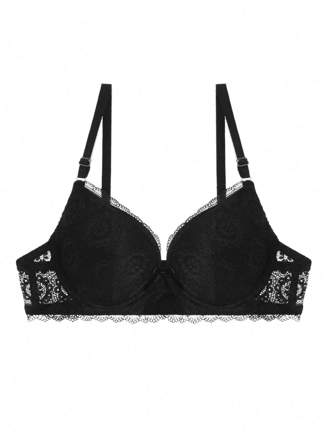 NEW Sujetador push up de encaje de unicolor, copa fina, con aros, comodo sujetador de ropa interior femenina