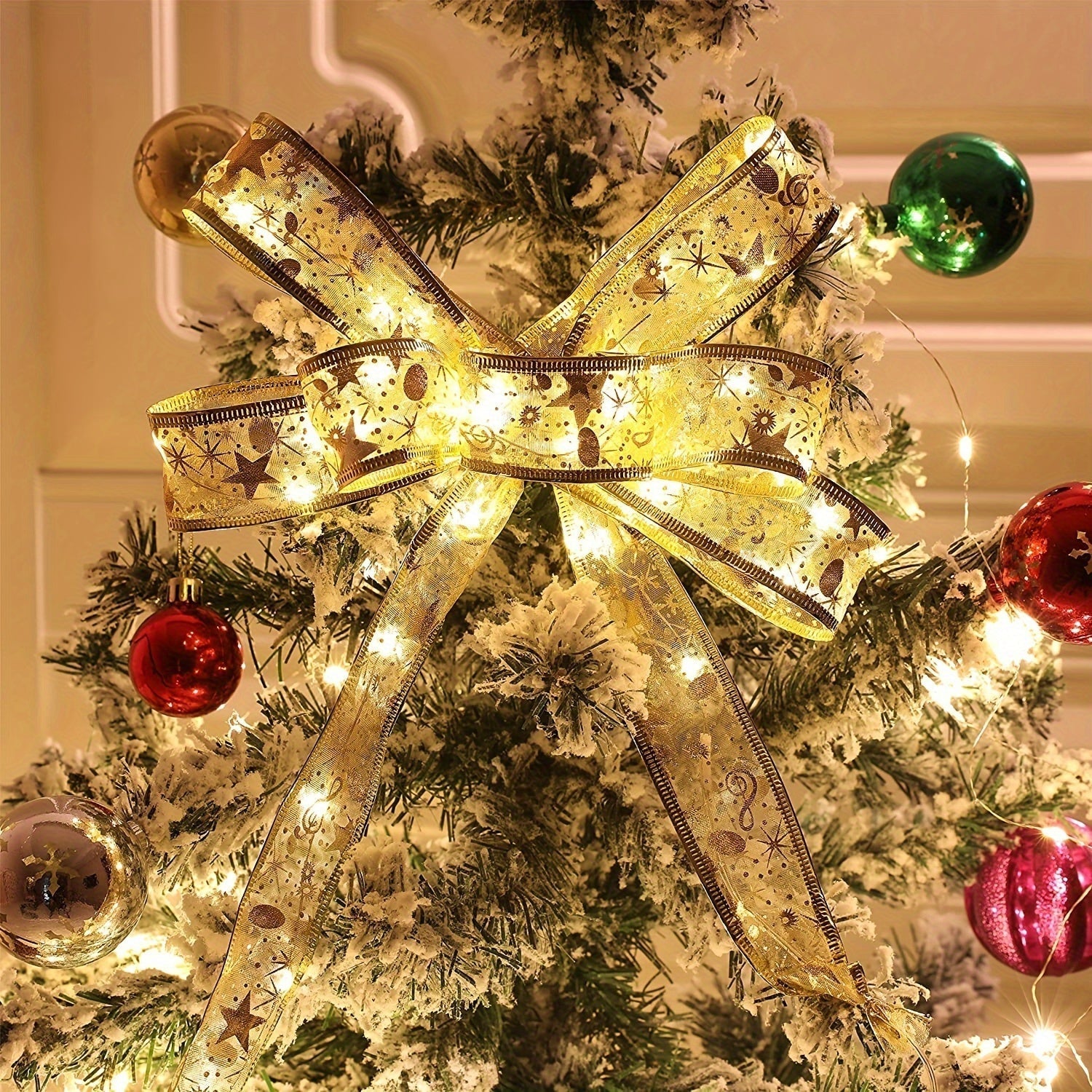 1pc Cinta de Luces LED Navideñas, Luces de Navidad con Pilas, Luces de Cinta Navideñas, Luz de Árbol de Navidad con Cinta para Bodas, Fiestas, Decoraciones Navideñas (Pila No Incluida)