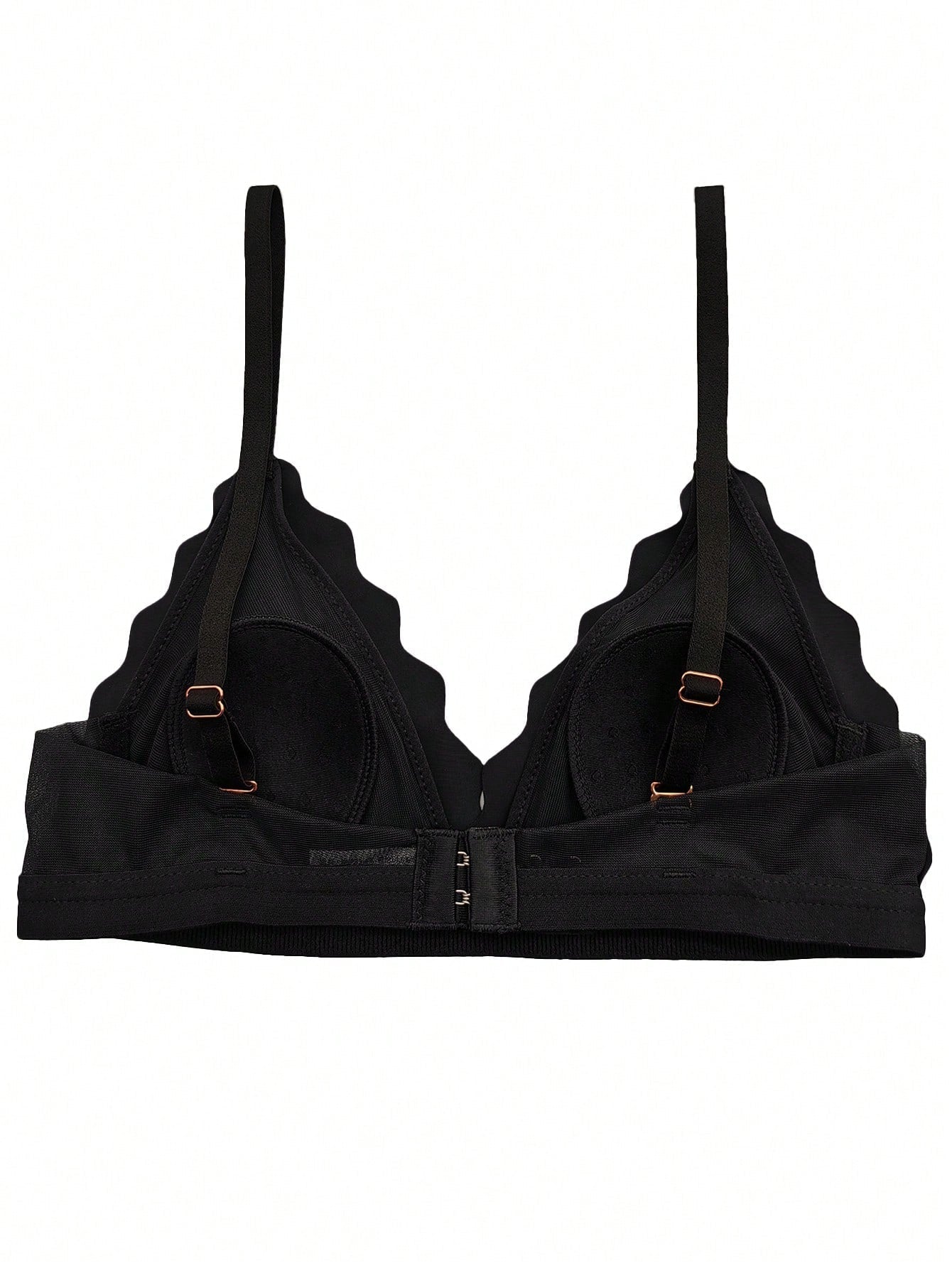 Sujetadores franceses sexys con copa triangular para ninas, acolchado fino y suave, transpirable, ajustado, color negro, sin cables y con escote en V profundo