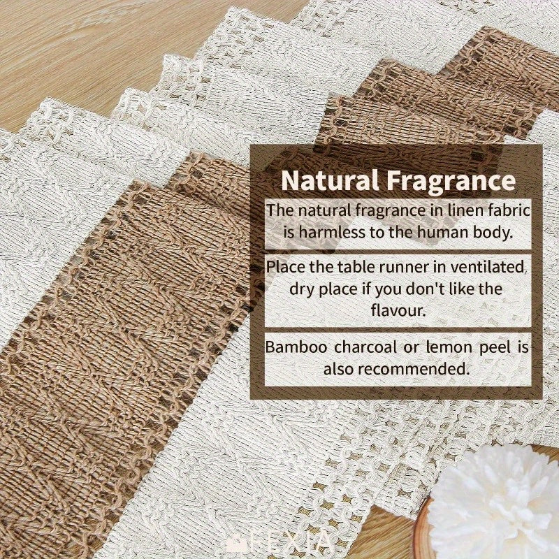 Corredor de mesa de lino rústico boho, 29.97 x 119.38 cm, macramé cuadrado con flecos, color crema y marrón, aroma natural, para comedor, sala, dormitorio, fiesta de despedida de soltera, decoración de cocina