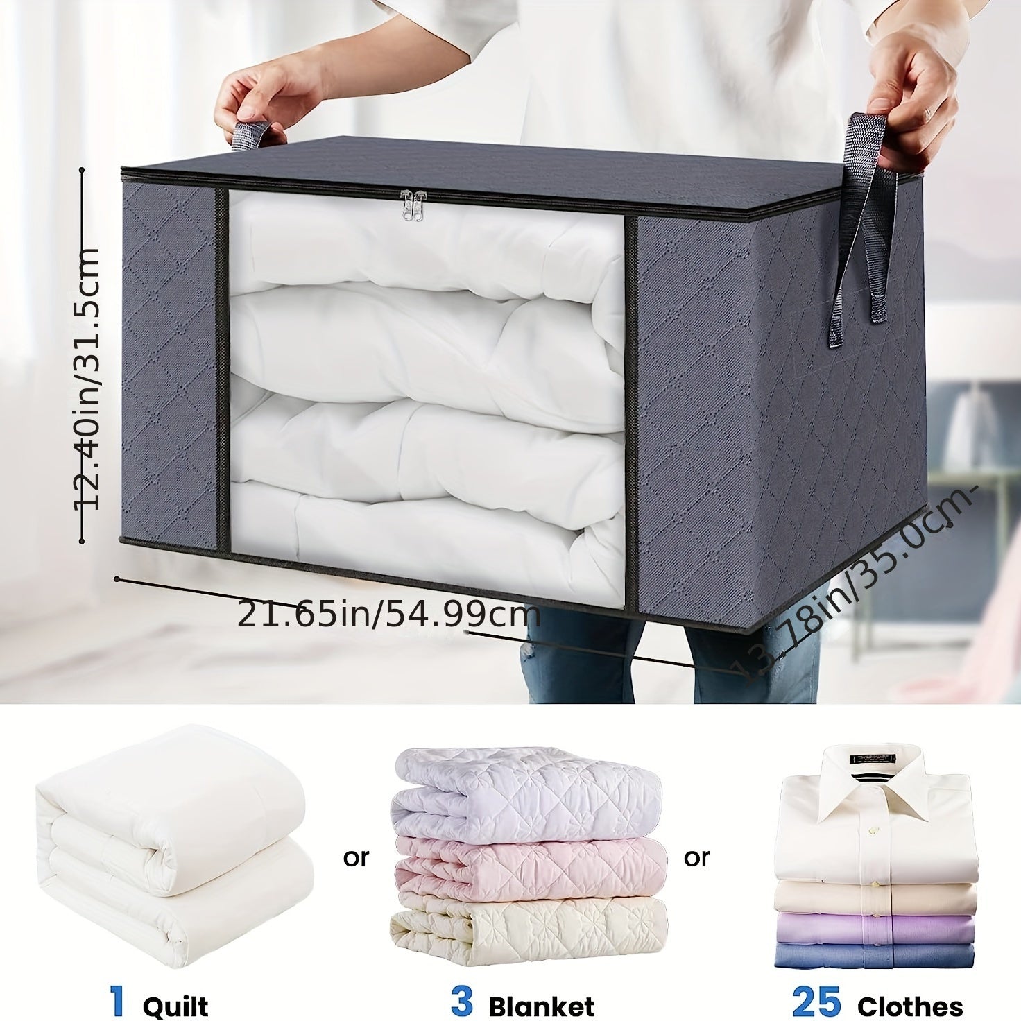 3 piezas de caja de almacenamiento de tela plegable de gran capacidad, bolsa plegable para guardar cobijas, organizador para dormitorio, clóset, residencia estudiantil, spa y armario