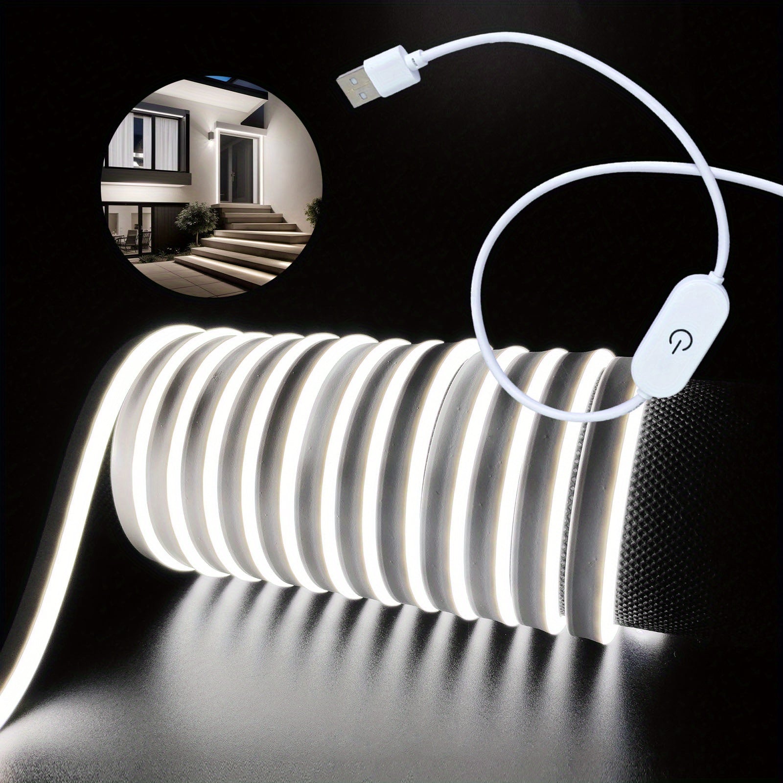 1 pieza de tira de luz neón blanca de 1-5m (3.28-16.4 pies) con voltaje seguro de 5V, conexión USB táctil, se puede cortar y doblar, adecuada para decoración interior, paisajes exteriores, ambiente festivo, escenas de bricolaje