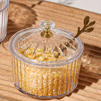 1 pieza de frasco de especias de plástico PS hecho a mano con tapa y cuchara - Almacenamiento de cocina de lujo con luz nórdica para sal, azúcar y especias - Decoración de cocina y comedor duradera y segura para alimentos, moderna vajilla de cocina, dise