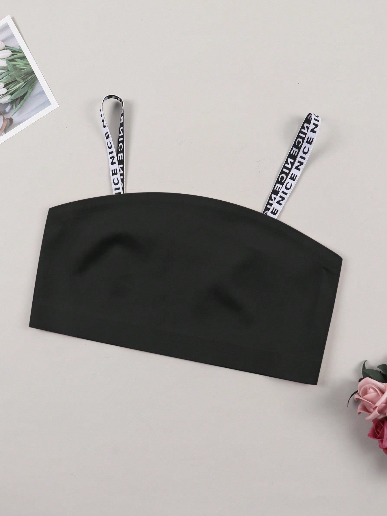 NEW Sujetador inalambrico sin tirantes para mujer con tiras transparentes extraibles y correas con letras, 3 formas de uso. Sujetador elastico sin costuras ni deslizamiento.