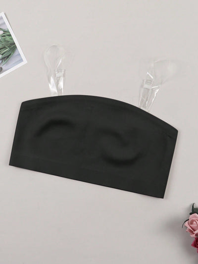 NEW Sujetador inalambrico sin tirantes para mujer con tiras transparentes extraibles y correas con letras, 3 formas de uso. Sujetador elastico sin costuras ni deslizamiento.